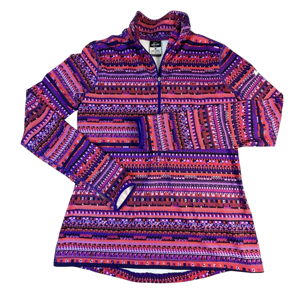 Nike Pullover Women L Purple Dri-FIT Quarter-Zip Geometric Pullover Athletic Top